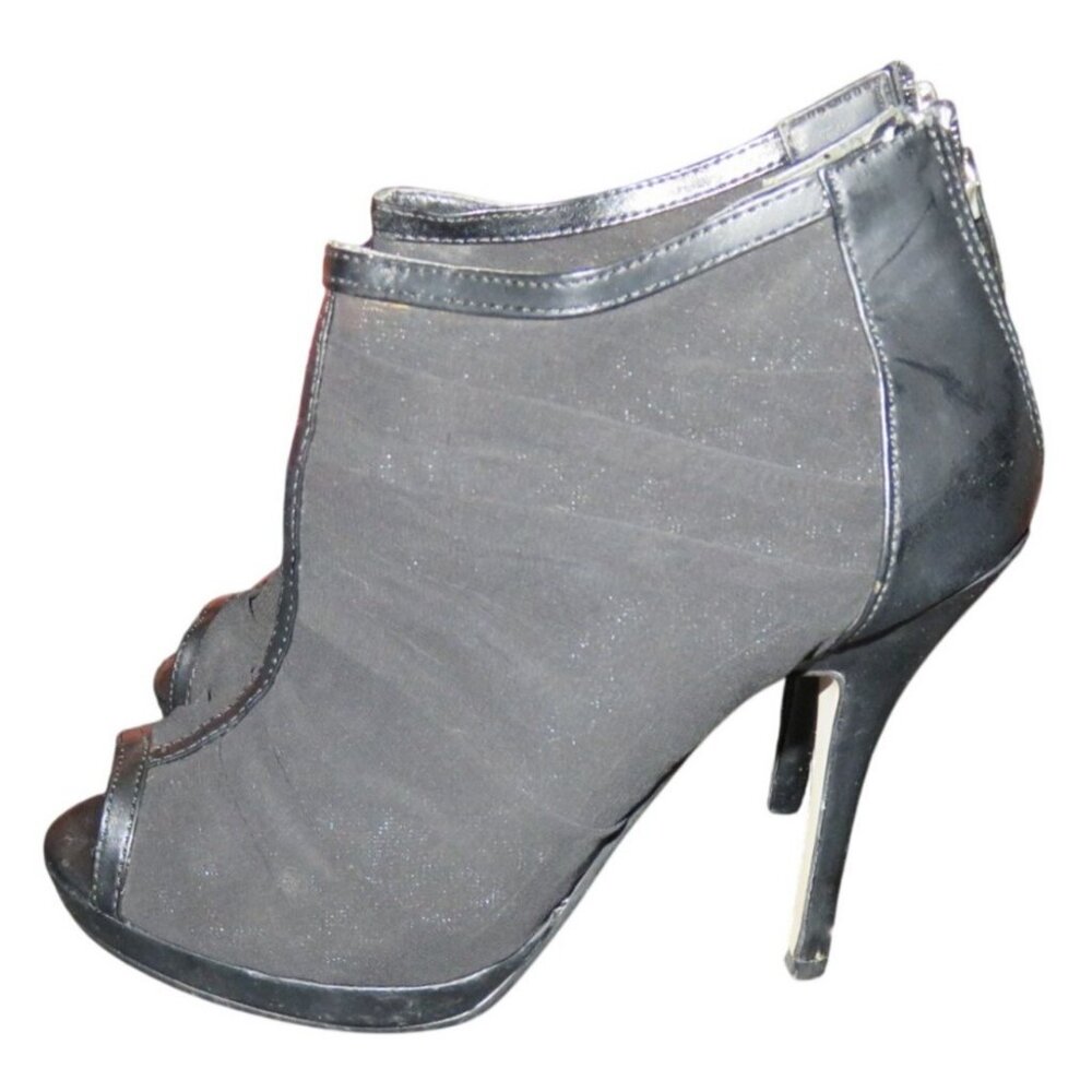 Wild Rose Black Mesh Peep Toe Back Zipper Stiletto Shimmer Ankle Booties size 9